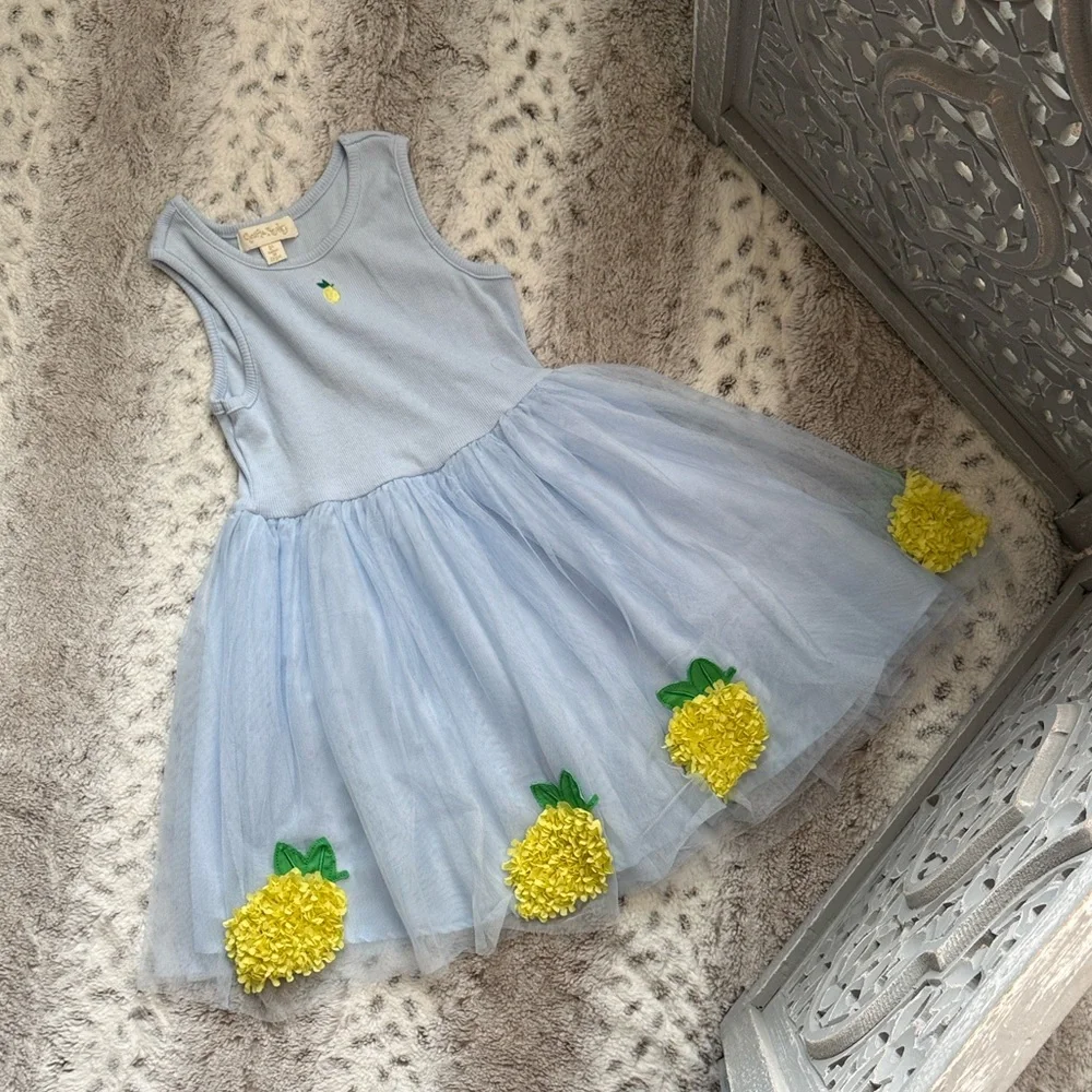 Cynthia Rowley blue dress girls size 6 lemon embroidery garden party summer